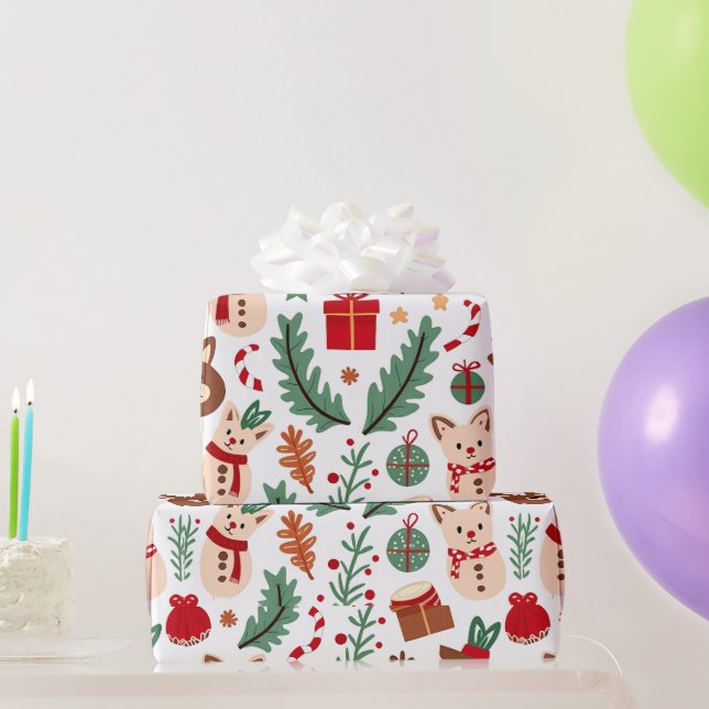 Christmas Pattern with Forest Friends Wrapping Paper (Party Gifts)