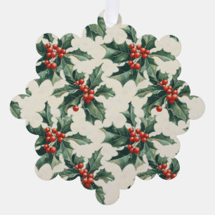 Christmas Pattern with Holly Leaves and Red Berry Tree Decoration Card