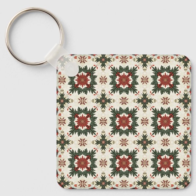 Christmas pattern with Metal Square Keychain (Front)