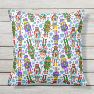Christmas Pattern With Nutcracker And Snowflakes Cushion
