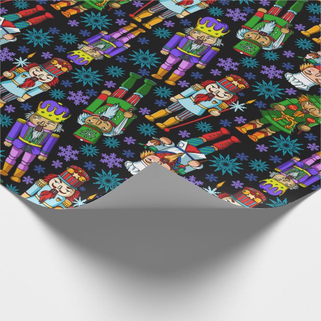 Christmas Pattern With Nutcracker And Snowflakes Wrapping Paper (Corner)