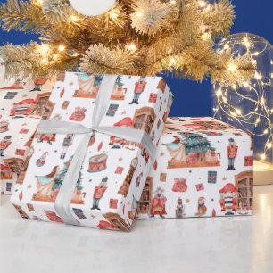 Christmas pattern with nutcrackers & trees  wrapping paper