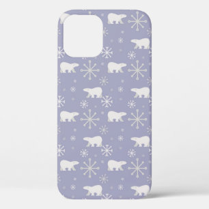 Christmas pattern with polar bears and snowflakes iPhone 12 case