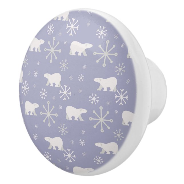 Christmas pattern with polar bears and snowflakes ceramic knob (Right)