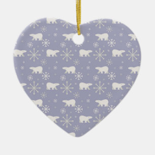 Christmas pattern with polar bears and snowflakes ceramic ornament