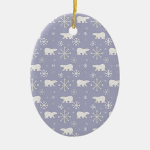 Christmas pattern with polar bears and snowflakes ceramic ornament