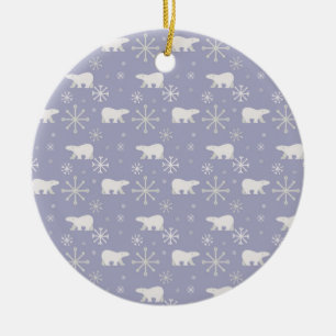 Christmas pattern with polar bears and snowflakes ceramic ornament