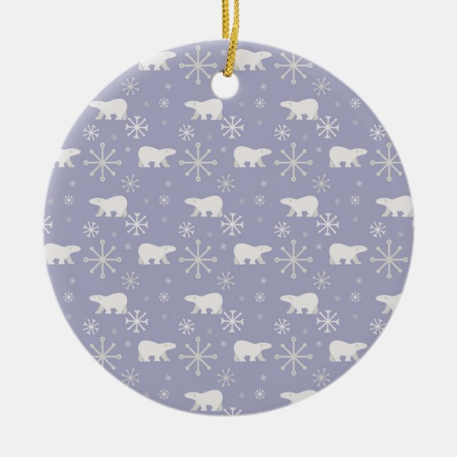 Christmas pattern with polar bears and snowflakes ceramic ornament (Front)