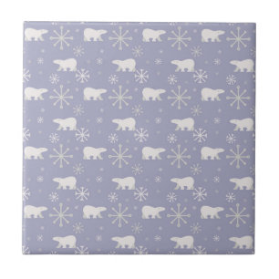 Christmas pattern with polar bears and snowflakes ceramic tile