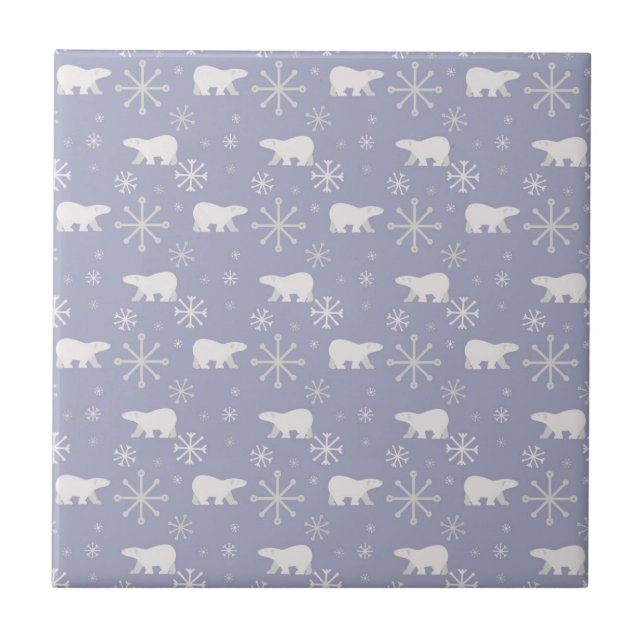 Christmas pattern with polar bears and snowflakes ceramic tile (Front)
