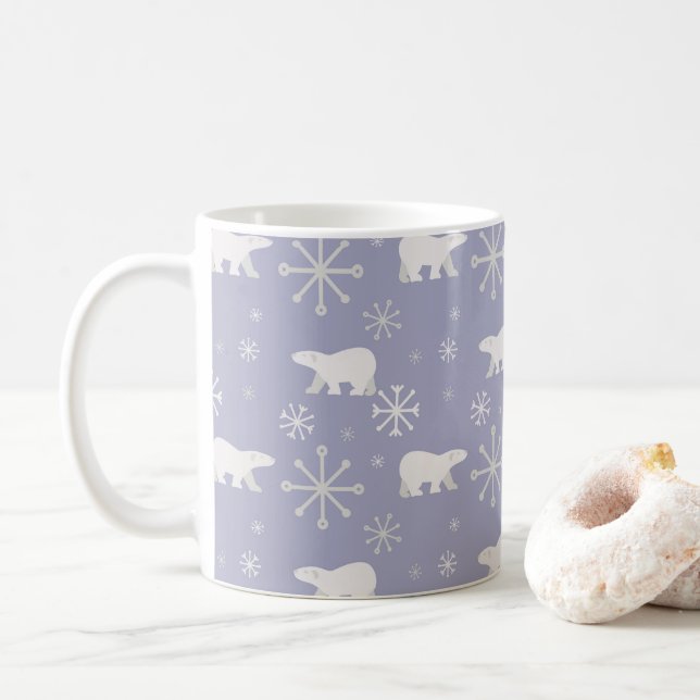 Christmas pattern with polar bears and snowflakes coffee mug (With Donut)
