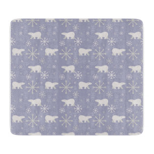 Christmas pattern with polar bears and snowflakes cutting board
