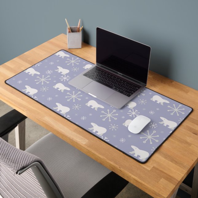Christmas pattern with polar bears and snowflakes desk mat (Office 2)