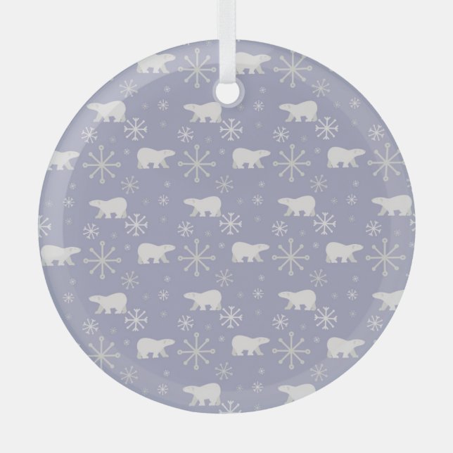 Christmas pattern with polar bears and snowflakes glass tree decoration (Front)