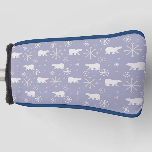 Christmas pattern with polar bears and snowflakes golf head cover (Front)