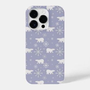 Christmas pattern with polar bears and snowflakes iPhone 14 pro case