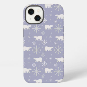 Christmas pattern with polar bears and snowflakes iPhone 13 case