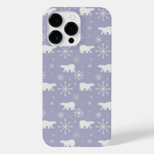 Christmas pattern with polar bears and snowflakes iPhone 14 pro max case