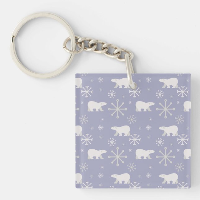 Christmas pattern with polar bears and snowflakes key ring (Front)