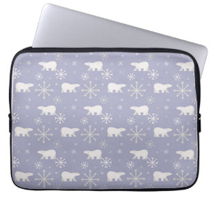 Christmas pattern with polar bears and snowflakes laptop sleeve