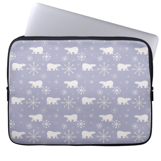 Christmas pattern with polar bears and snowflakes laptop sleeve (Front)
