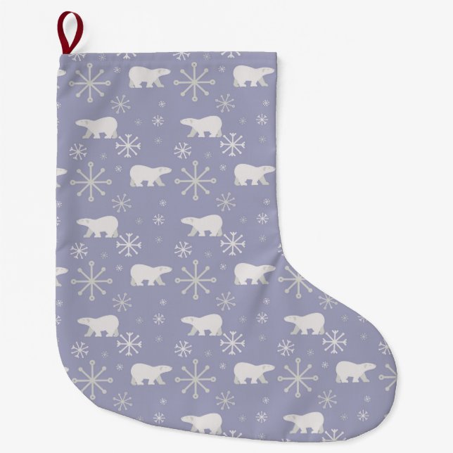 Christmas pattern with polar bears and snowflakes large christmas stocking (Front)