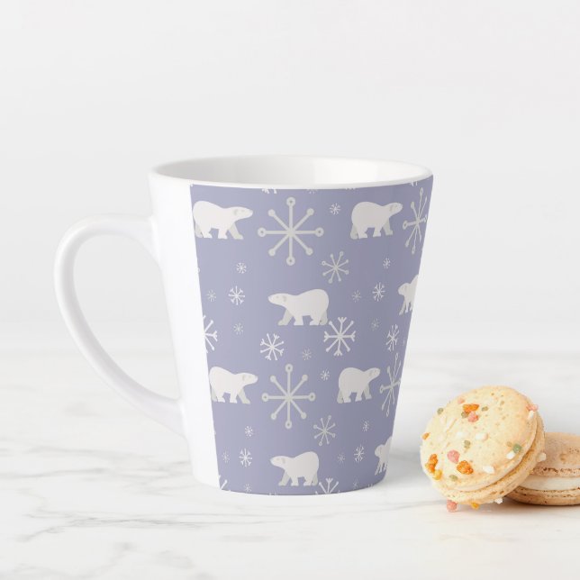 Christmas pattern with polar bears and snowflakes latte mug (In Situ)