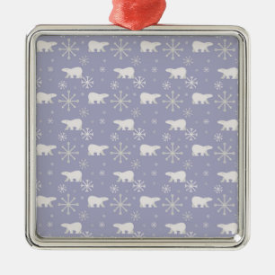 Christmas pattern with polar bears and snowflakes metal ornament