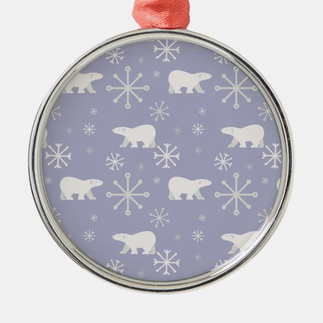 Christmas pattern with polar bears and snowflakes metal ornament (Front)