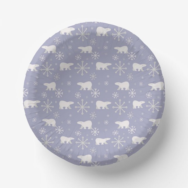 Christmas pattern with polar bears and snowflakes paper plate (Front)
