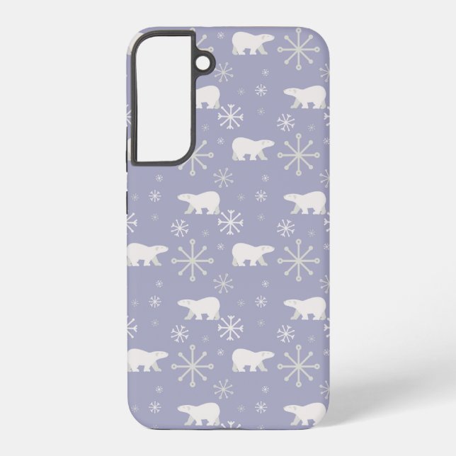 Christmas pattern with polar bears and snowflakes samsung galaxy s22+ case (Back)