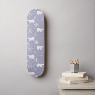 Christmas pattern with polar bears and snowflakes skateboard
