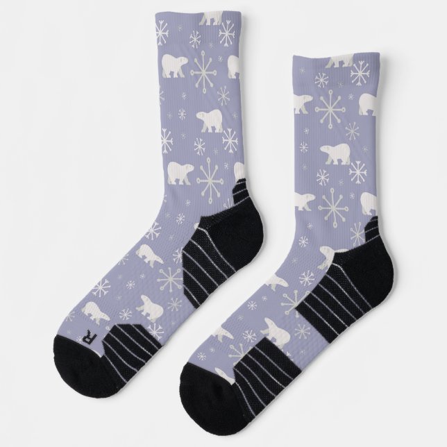 Christmas pattern with polar bears and snowflakes socks (Left)