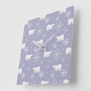 Christmas pattern with polar bears and snowflakes square wall clock