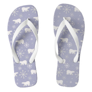 Christmas pattern with polar bears and snowflakes thongs