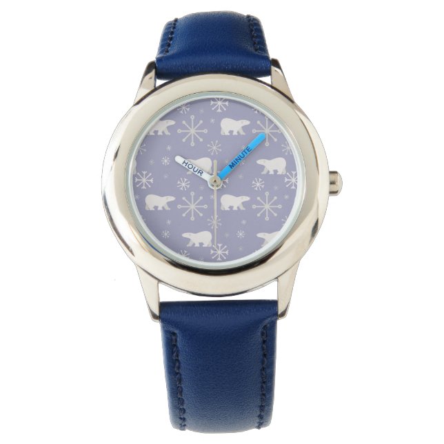 Christmas pattern with polar bears and snowflakes watch (Front)