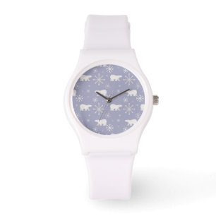 Christmas pattern with polar bears and snowflakes watch