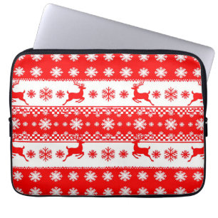 Christmas Pattern with Reindeer and Snowflakes Laptop Sleeve