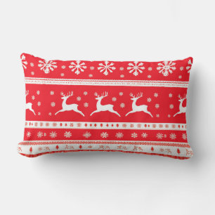 Christmas Pattern with Reindeer and Snowflakes Lumbar Cushion