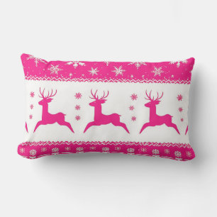 Christmas Pattern with Reindeer and Snowflakes Lumbar Cushion