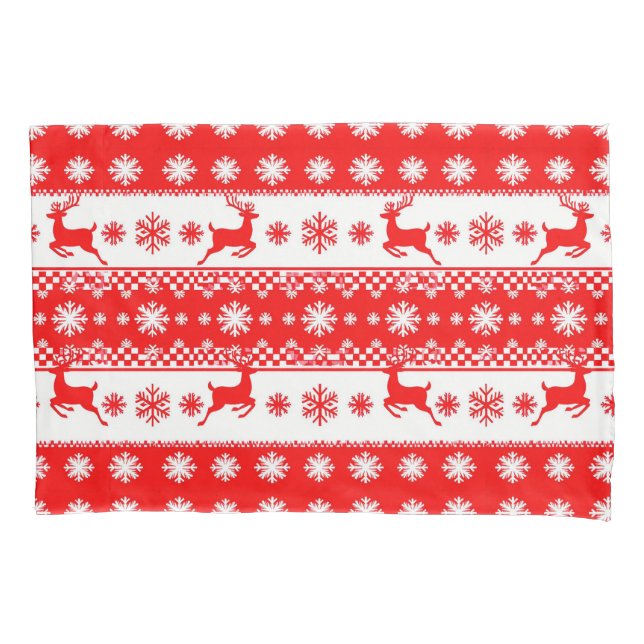 Christmas Pattern with Reindeer and Snowflakes Pillowcase (Front)