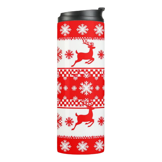 Christmas Pattern with Reindeer and Snowflakes Thermal Tumbler (Rotated Left)