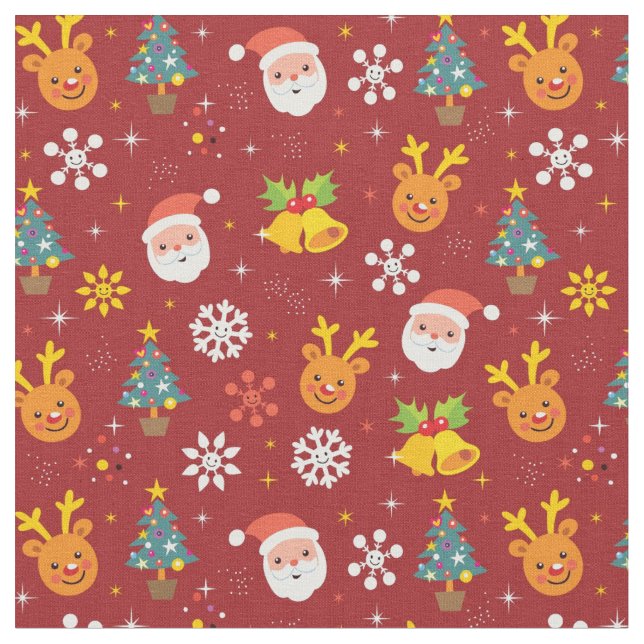 Christmas pattern with Santa and reindeer Fabric (Close Up)