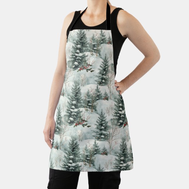 Christmas Pattern with Snowy Forest and Pine trees Apron (Insitu)