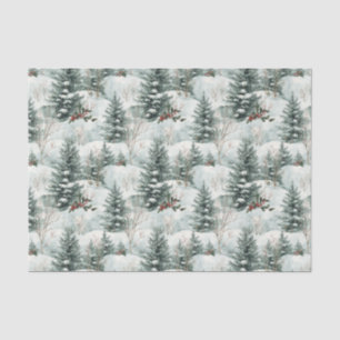 Christmas Pattern with Snowy Forest and Pine trees Tissue Paper