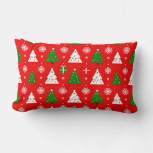 Christmas Pattern with Trees, Snowflakes, and Gift Lumbar Cushion