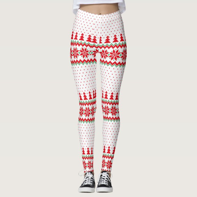 Christmas Pattern Xmas Leggings, Christmas Outfit Leggings (Front)
