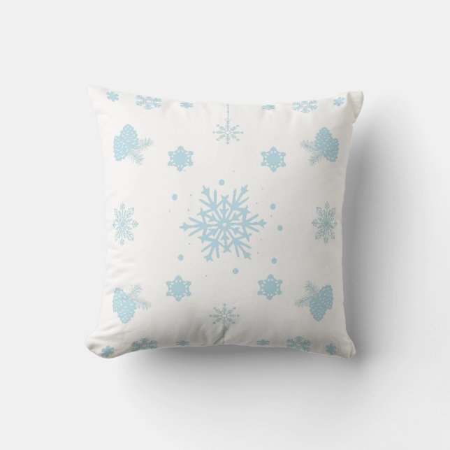 Christmas Patterns Blue Snowflakes Cushion (Front)
