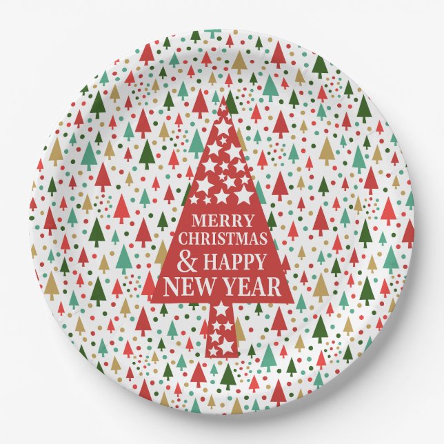 Christmas Patterns - christmas tree Paper Plate (Front)