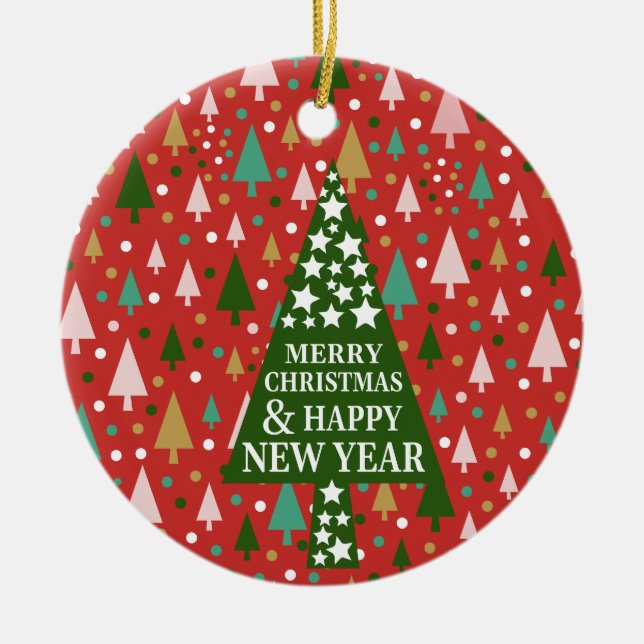 Christmas Patterns - landscape of colourful trees Ceramic Ornament (Front)